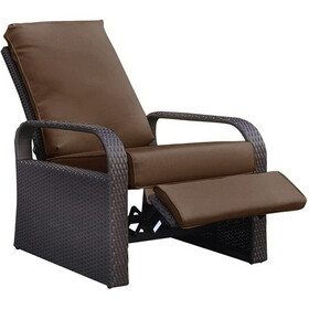 Outdoor Garden Recliner, Automatic Adjustable Wicker Lounge Recliner Chair with Comfy Thicken Cushion, All Weather Aluminum Frame, Brown W1889113134