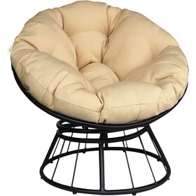 Papasan Wicker Rattan Chair Indoor, 360-Degree Swivel Saucer Chair with Fluffy Cushion,Deep Seating Accent Moon Chair with Solid Twill Fabric,Ideal for Living