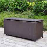 Outdoor Patio Wicker Large Storage Container Deck Box Made of Antirust Aluminum Frames and Resin Rattan,52