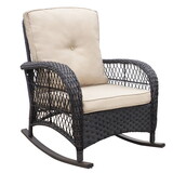 Garden Rocking Chair,Outdoor Rattan Rocker Chair with All-weather Hand-woven Resin Wicker, Patio Relaxing Lounge Furniture with Powder-coated Metal Frame for Backyard,Porch W1889111346