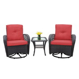 3 Pieces Conversation Set, Outdoor Wicker Rocker Swivel Patio Bistro Set, Rocking Chair with Glass Top Side Table,Red W1889111359