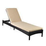 Adjustable Wicker Chaise Lounge Chair with Cushion, Patio Poolside Reclining Folding Backrest Lounge Chair,Khaki W1889P202770