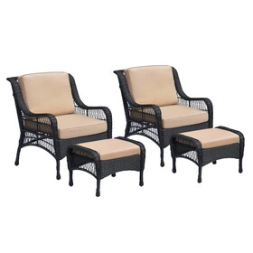 Set of 2 Outdoor Garden Chair with Ottomans, Hand-woven Rattan Lounge Chair W1889P163567