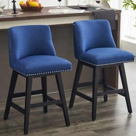 26" Upholstered Swivel Bar Stools Set of 2, Linen Fabric High Back Counter Stools with Nail Head Design and Wood Frame W1893123701