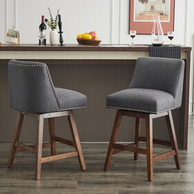 26" Upholstered Swivel Bar Stools Set of 2, Linen Fabric High Back Counter Stools with Nail Head Design and Wood Frame W1893123702