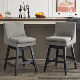 26" Upholstered Swivel Bar Stools Set of 2, Linen Fabric High Back Counter Stools with Ergonomic Design and Wood Frame W1893123703