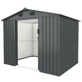 Outdoor Storage Shed, 8' x 6' Galvanized Steel Garden Shed with 4 Vents & Double Sliding Door, Utility Tool Shed Storage House for Backyard, Patio, Lawn W1895109581