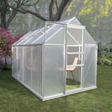 8' L x 6' W Walk-in Polycarbonate Greenhouse with Roof Vent,Sliding Doors,Aluminum Hobby Hot House for Outdoor Garden Backyard W1895109584
