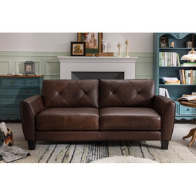 82" Genuine Leather match Two-Over-Two Sofa Living room coach Transitional sofa - Honey Brown