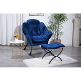 Living Room Chairs Modern Cotton Fabric Lazy Chair, Accent Contemporary Lounge Chair, Single Steel Frame Leisure Sofa Chair with Armrests and a Side Pocket (Blue) W1899121338