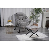 Living Room Chairs Modern Cotton Fabric Lazy Chair, Accent Contemporary Lounge Chair, Single Steel Frame Leisure Sofa Chair with Armrests and a Side Pocket (Light Gray ) W1899121347