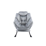 Living Room Chairs Modern Cotton Fabric Lazy Chair, Accent Contemporary Lounge Chair, Single Steel Frame Leisure Sofa Chair with Armrests and a Side Pocket (Light Gray02) W1899P149718