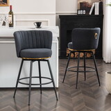 Set of 2 Gray Swivel Bar Stools - High-Back, Adjustable, Upholstered with Elegant Metal Back Accents for Kitchen, Bar, or Dining Room W1901P149124