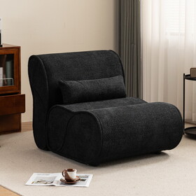 Soft Pellet Velvet Recliner - Comfortable Lounge Chair with Waist Pack Padding, Modern Design, Ideal for Living Room, Bedroom or Office - Black W1901S00007