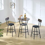 Round bar table and stool set with shelf, upholstered stool with backrest, Rustic Brown, 24.17