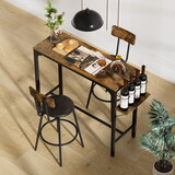Wood Top Metal Base side table Industrial Bar Table with two chair--Adjustable table base Bistro Whiskey Pub Table,47.44