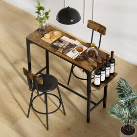 Wood Top Metal Base side table Industrial Bar Table with two chair--Adjustable table base Bistro Whiskey Pub Table,47.44"W x 15.75"D x 35.43"H W1903P149223