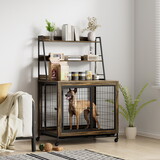 Furniture type dog cage iron frame door with cabinet, two door design, Rustic Brown,37.99