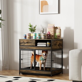 Furniture Dog Cage Crate with Double Doors,Rustic Brown,31.5"WX22.64"DX30.59"H W1903P151322