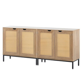 Set2 of Rustic Accent Storage Cabinet with 2 Rattan Doors, Mid Century Natural Wood Sideboard Furniture for Living Room W1908119453