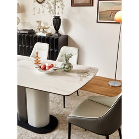 Dining Table 63" Modern Dining Table for 6-8, Matte White Dining Table Sintered Stone Kitchen Table Top with Steel Pedestal Table, Rectangle Table for Dining Room(Table Only) W1911S00003