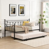 Twin Size Metal Daybed with Pull Out Trundle, 2 in 1 Sofa Bed Frame for Kids Teens Adults,Single Daybed Sofa Bed Frame for Bedroom Living Room Guest Room,No Box Spring Needed W1916115342