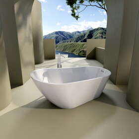 Sparkling White Acrylic Freestanding Soaking Bathtub with Chrome Overflow and Drain, cUPC Certified - 67*31.5 W1920113486