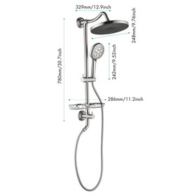 10-IN Brushed Nickel Rain Showerhead, Hand Shower, Slide Bar, and Soap Dish W1920130413