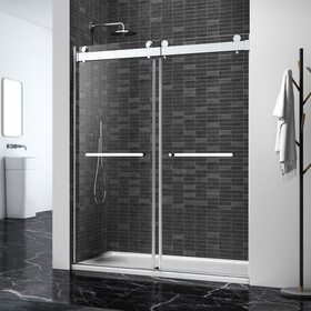72" W x 76" H Double Sliding Frameless Soft-Close Shower Door with Premium 3/8 inch (10mm) Thick Tampered Glass in Brushed Nickel 22D02-72BN W1920143004