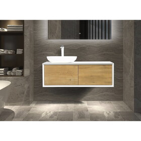 48" Wall Mounted Single Bathroom Vanity in OAK with White Solid Surface Vanity Top W1920P156681