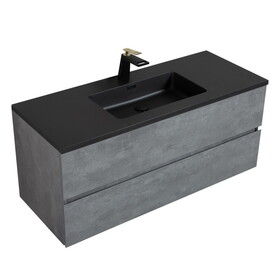 47" Wall Mounted Single Bathroom Vanity in ash Gray with Matte Black Solid Surface Vanity Top W1920P158000