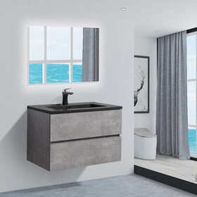 36" Wall Mounted Single Bathroom Vanity in ash Gray with White Solid Surface Vanity Top