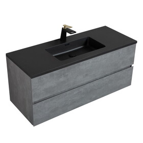 47" Wall Mounted Single Bathroom Vanity in ash Gray with Matte Black Solid Surface Vanity Top