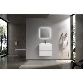 24" Wall Hung Bathroom Vanity in Gloss White with White Top