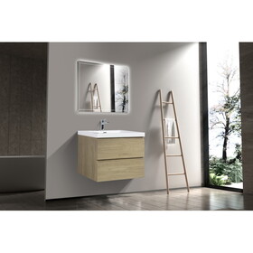 30" Wall Hung Bathroom Vanity in Natural Oak with White Top 24VANGELA-30_6066
