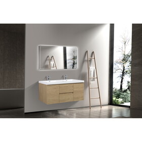 60" Wall Hung Bathroom Vanity in Natural Oak with White Top 24VANGELA-60_6066
