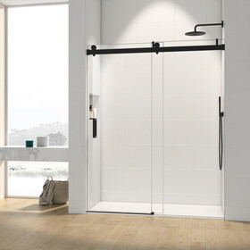 68" - 72" W x 76" H Frameless Soft-closing Single Sliding Shower Door, 3/8" (10mm) Tempered Glass with Easy-cleaning Coating, Matte Black 22D01-72MB W1920P193381