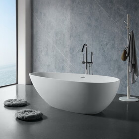 Luxury Handcrafted Stone Resin Freestanding Soaking Bathtub with Overflow in Matte White, cUPC Certified - 24S02-59MW W1920P198938