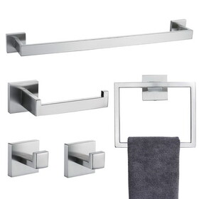 5 PC Bathroom Accessory Set in Brushed Nickel Towel Bar Toilet Paper Holder Hook Towel Ring W1920P199986