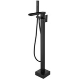 Matte Black Freestanding Tub Filler Floor Mount Faucet with Handheld Shower and Waterfall Spout W1920P201000