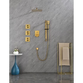 Wall Mounted Shower System in Brushed Gold with Shower Head, Handheld Shower, 3 Body Jets W1920P201109