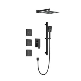 Wall Mounted Shower System in Matte Black with Shower Head, Handheld Shower, 3 Body Jets W1920P201126