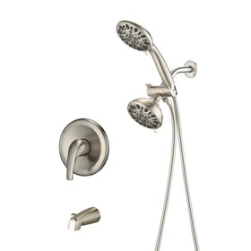 Brushed Nickel 4.7" Handheld and Rain Shower System with Tub Spout 2-in-1 Tub Set W1920P201442