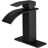 Matte Black Waterfall Single-Handle Low-Arc Bathroom Faucet with Drain W1920P202274