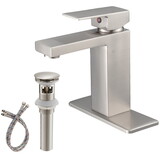 Brushed Nickel Low-Arc Single-Handle Bathroom Sink Faucet with Drain W1920P202401