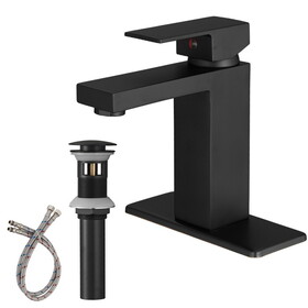 Matte Black Low-Arc Single-Handle Bathroom Sink Faucet with Drain W1920P202887