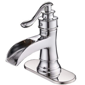 Polished Chrome Waterfall Bathroom Faucet Single Handle Vanity Sink Tap W1920P202950