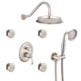 Brushed Nickel Shower System with Handheld and 4 Body Sprays W1920P209556