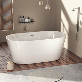 63" Acrylic Freestanding Soaking Bathtub with Chrome Overflow and Drain, cUPC Certified 63" L x 31.1" W, Glossy White 22A02-63 W1920P222596