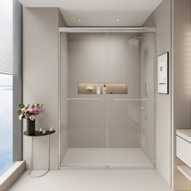 44-48 in. W x 72 in. H Double Sliding Shower Door, Semi-frameless Bypass Bathroom Sliding Door with 1/4" (6mm) Tempered Glass for Walk-in Shower, Chrome W1920P385301